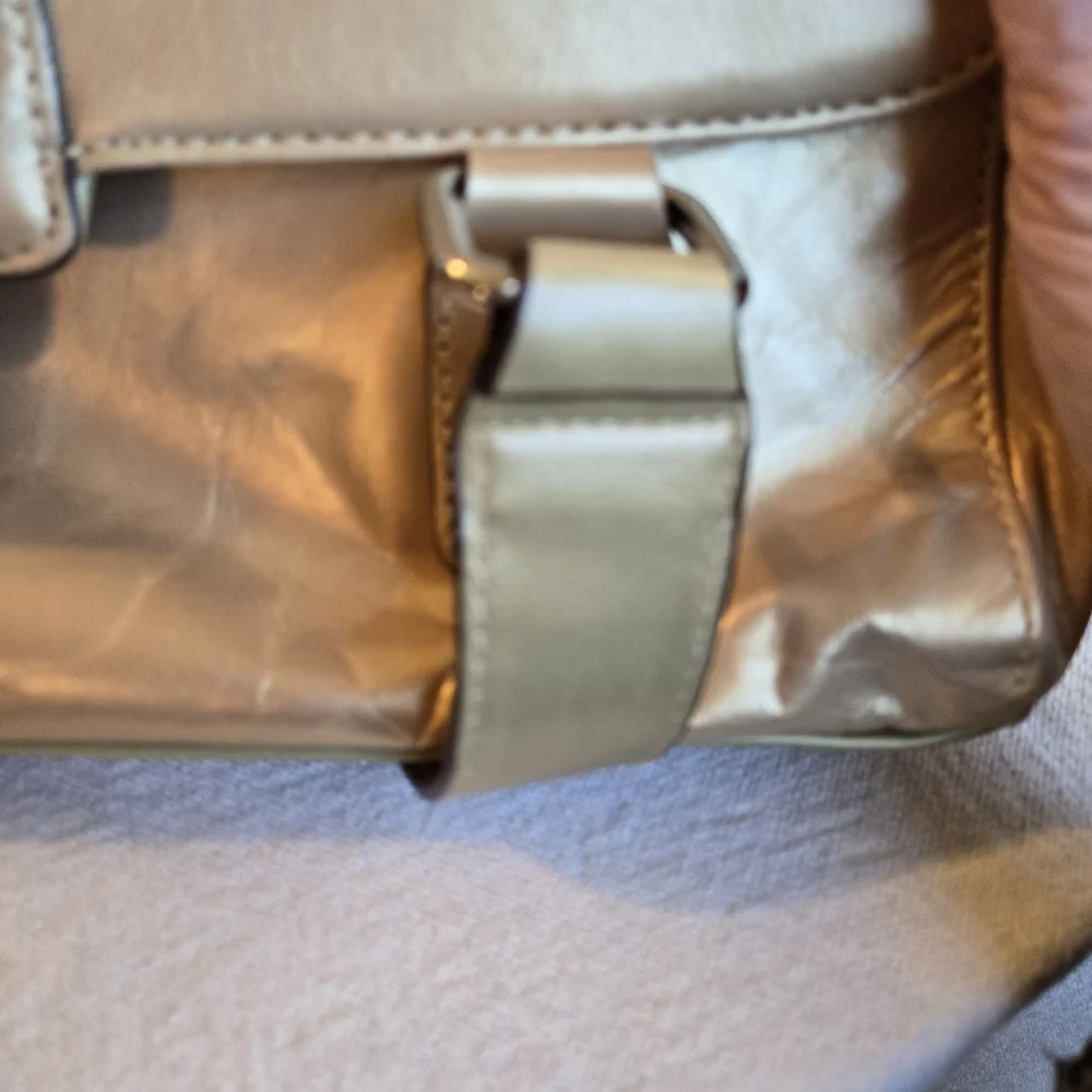 Peck & Peck Metallic Gold Shoulder Bag with Front Buckle